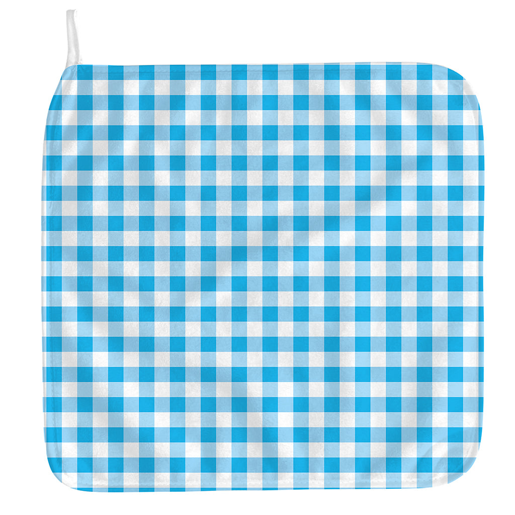 Cyan Blue And White Gingham Print Hand Towel