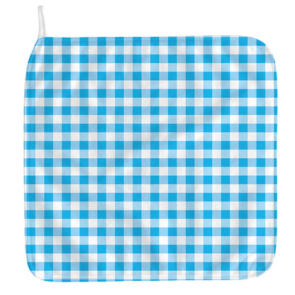 Cyan Blue And White Gingham Print Hand Towel