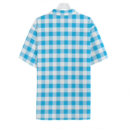 Cyan Blue And White Gingham Print Hawaiian Shirt