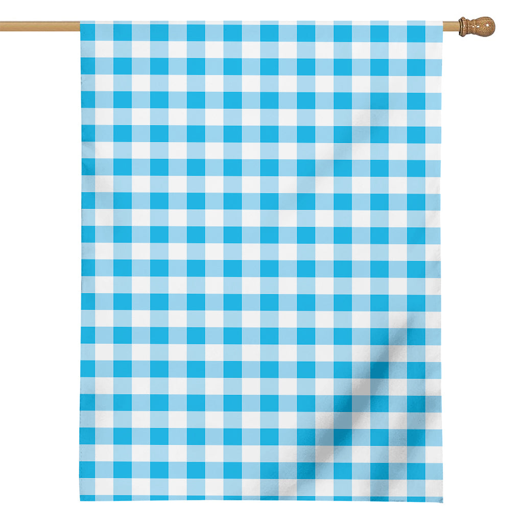 Cyan Blue And White Gingham Print House Flag
