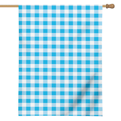 Cyan Blue And White Gingham Print House Flag