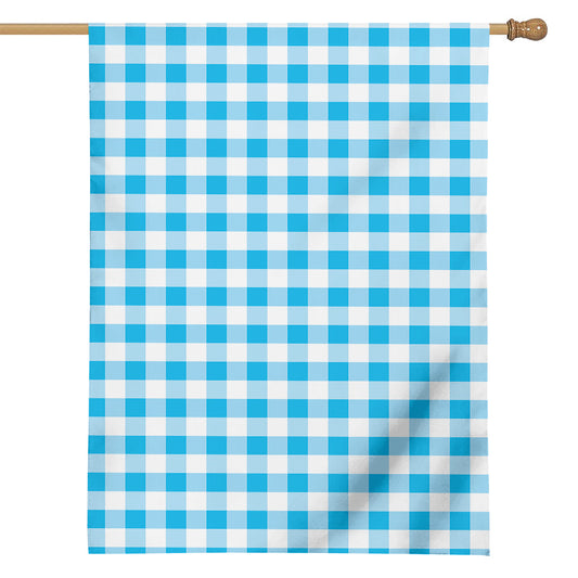Cyan Blue And White Gingham Print House Flag