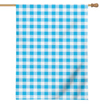 Cyan Blue And White Gingham Print House Flag