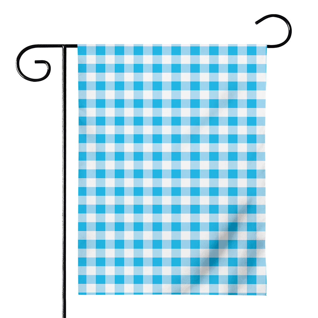 Cyan Blue And White Gingham Print House Flag