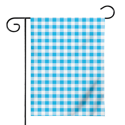 Cyan Blue And White Gingham Print House Flag