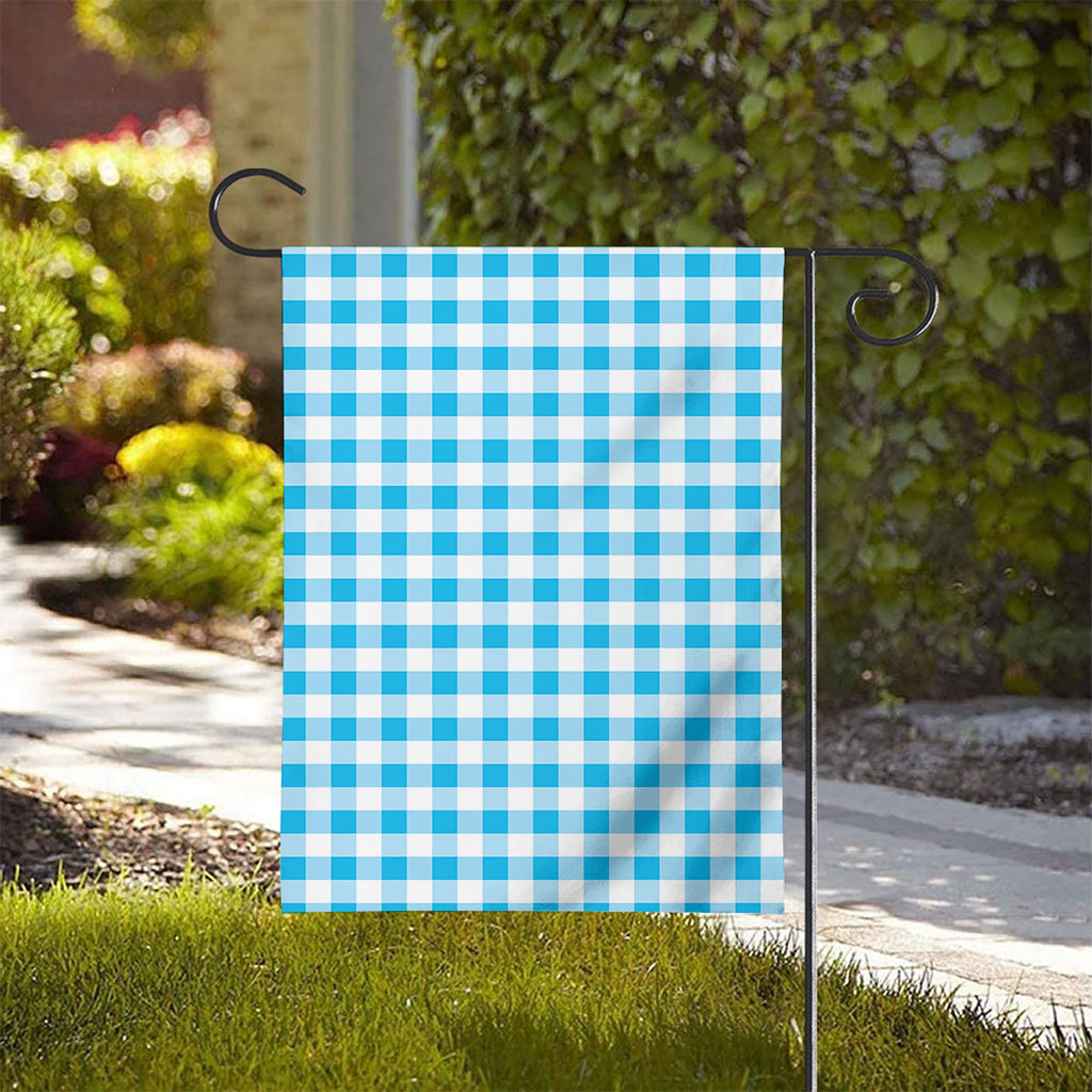 Cyan Blue And White Gingham Print House Flag
