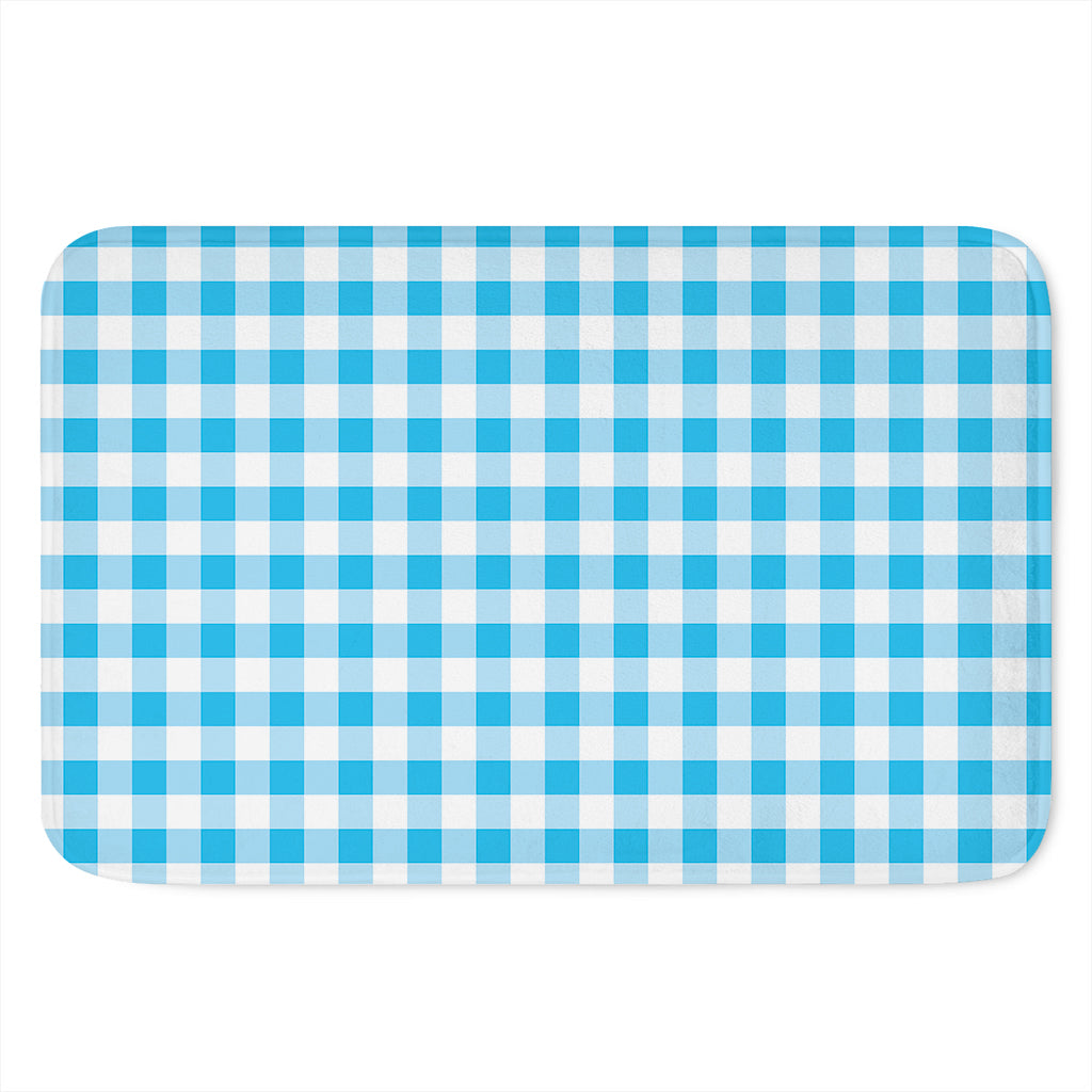 Cyan Blue And White Gingham Print Indoor Door Mat