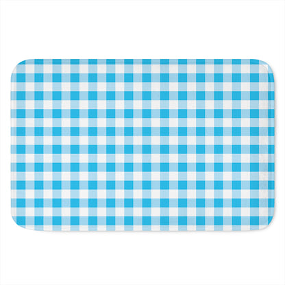 Cyan Blue And White Gingham Print Indoor Door Mat