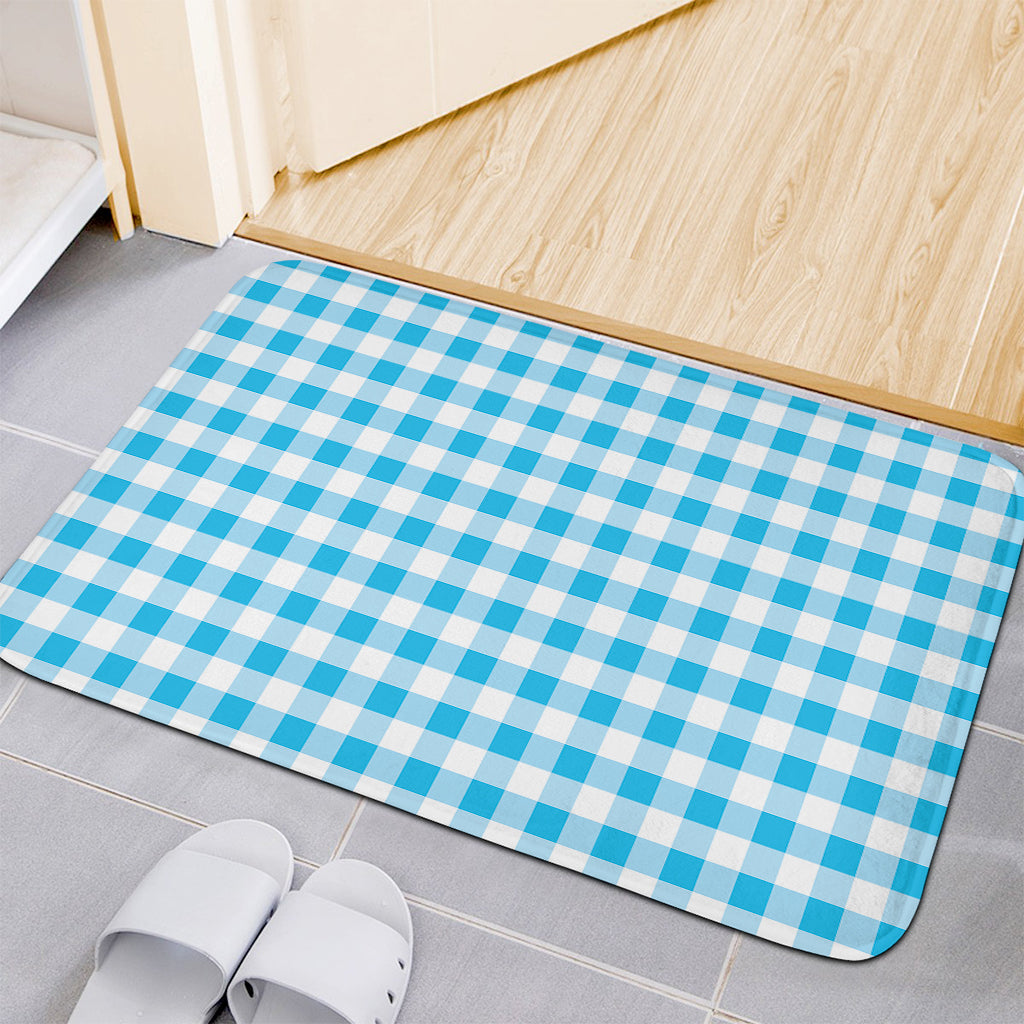 Cyan Blue And White Gingham Print Indoor Door Mat
