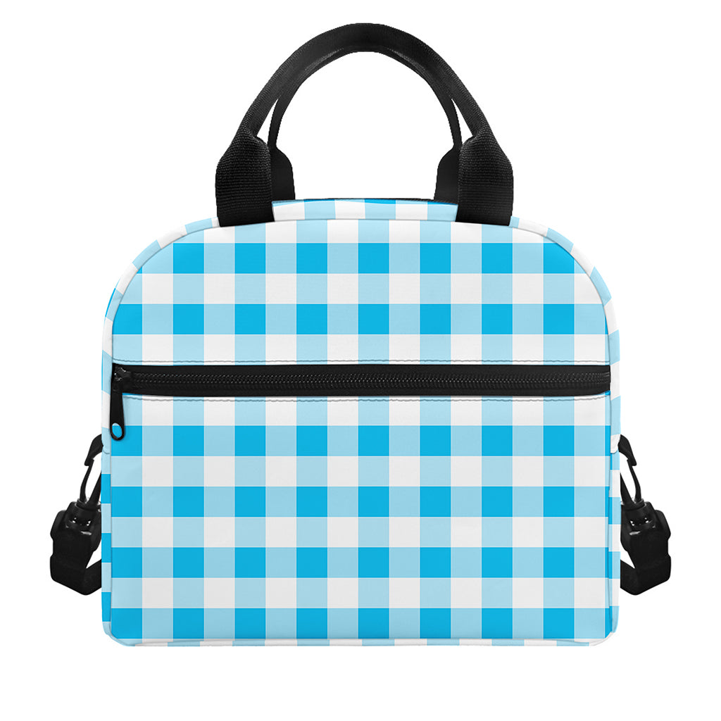 Cyan Blue And White Gingham Print Insulated Lunch Bag