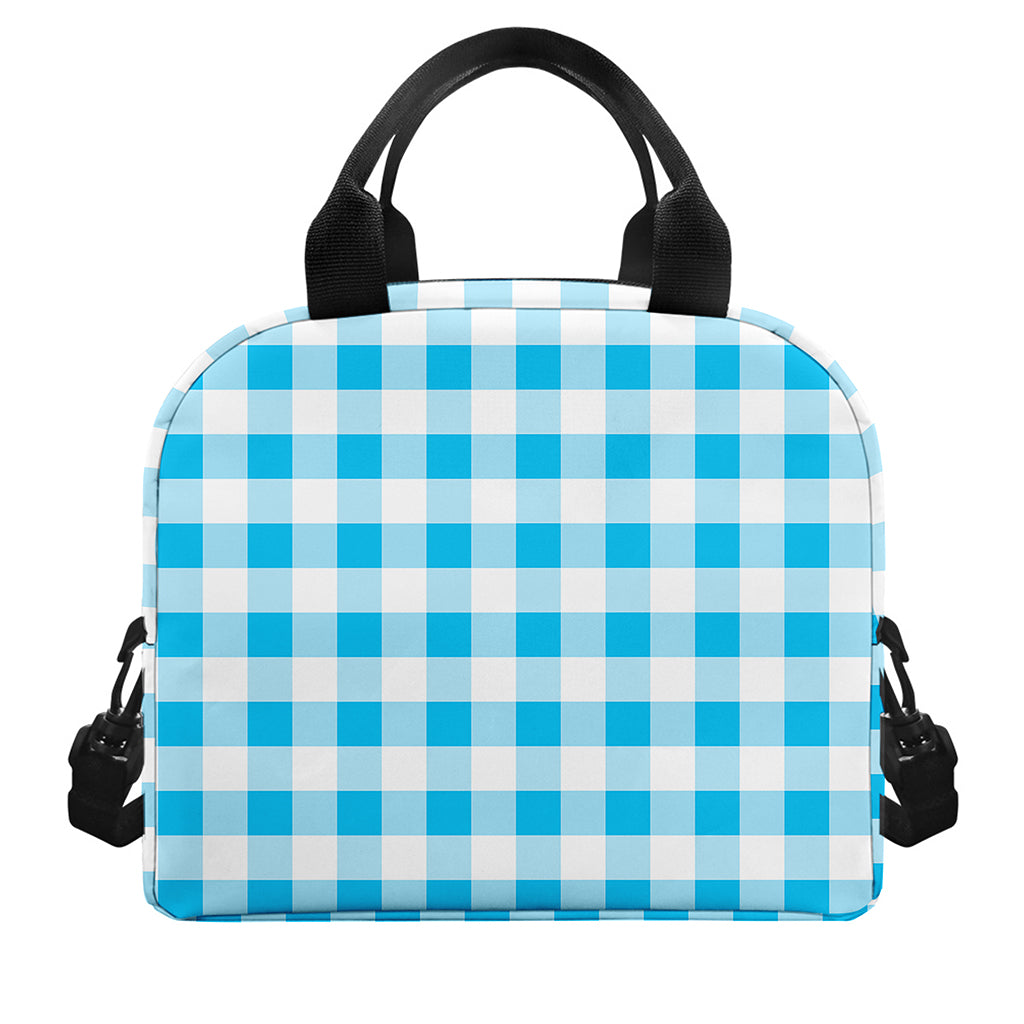 Cyan Blue And White Gingham Print Insulated Lunch Bag