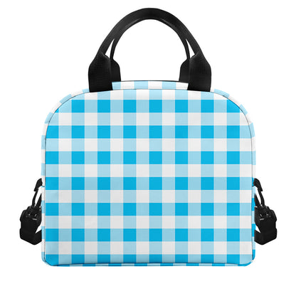 Cyan Blue And White Gingham Print Insulated Lunch Bag