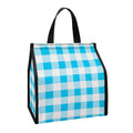 Cyan Blue And White Gingham Print Insulated Lunch Tote