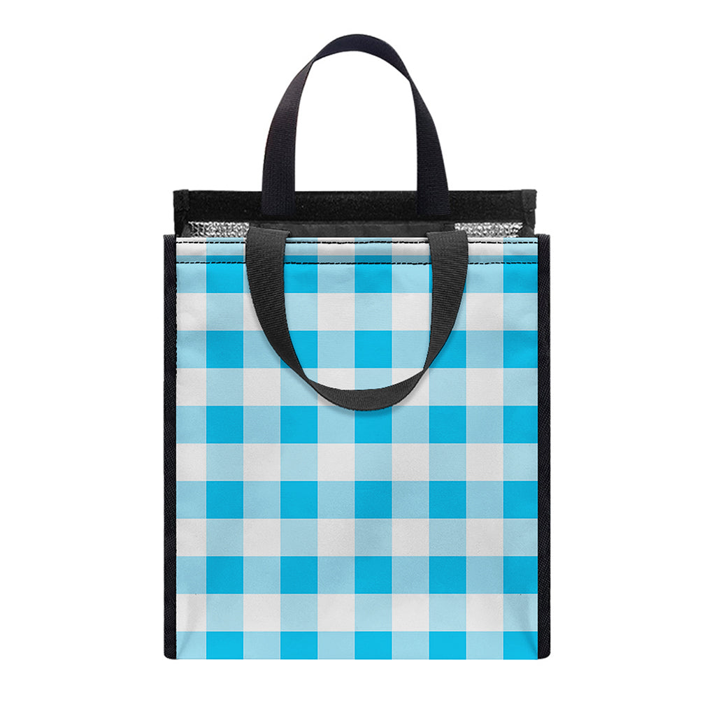 Cyan Blue And White Gingham Print Insulated Lunch Tote