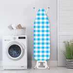 Cyan Blue And White Gingham Print Ironing Board Cover