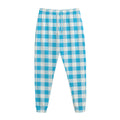 Cyan Blue And White Gingham Print Jogger Pants
