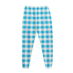 Cyan Blue And White Gingham Print Jogger Pants