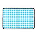 Cyan Blue And White Gingham Print Kitchen Mat
