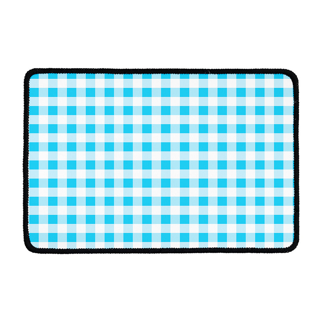 Cyan Blue And White Gingham Print Kitchen Mat