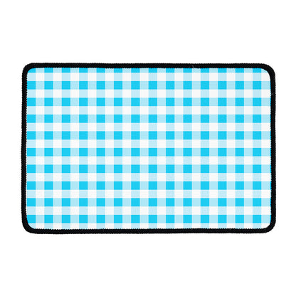 Cyan Blue And White Gingham Print Kitchen Mat
