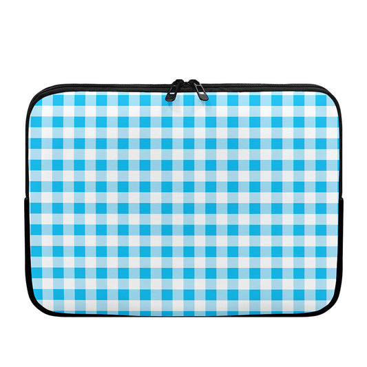 Cyan Blue And White Gingham Print Laptop Sleeve