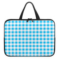 Cyan Blue And White Gingham Print Laptop Sleeve With Handle