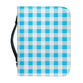 Cyan Blue And White Gingham Print Leather Bible Cover