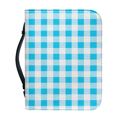 Cyan Blue And White Gingham Print Leather Bible Cover