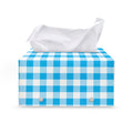 Cyan Blue And White Gingham Print Leather Tissue Box Cover