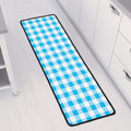 Cyan Blue And White Gingham Print Long Kitchen Mat