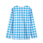 Cyan Blue And White Gingham Print Long Sleeve Short Coat