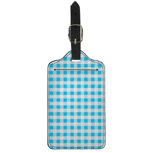 Cyan Blue And White Gingham Print Luggage Tag
