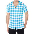 Cyan Blue And White Gingham Print Men's Shirt