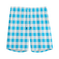 Cyan Blue And White Gingham Print Men's Athletic Shorts