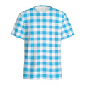 Cyan Blue And White Gingham Print Men's Athletic T-Shirt
