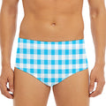 Cyan Blue And White Gingham Print Men's Triangle Swim Briefs