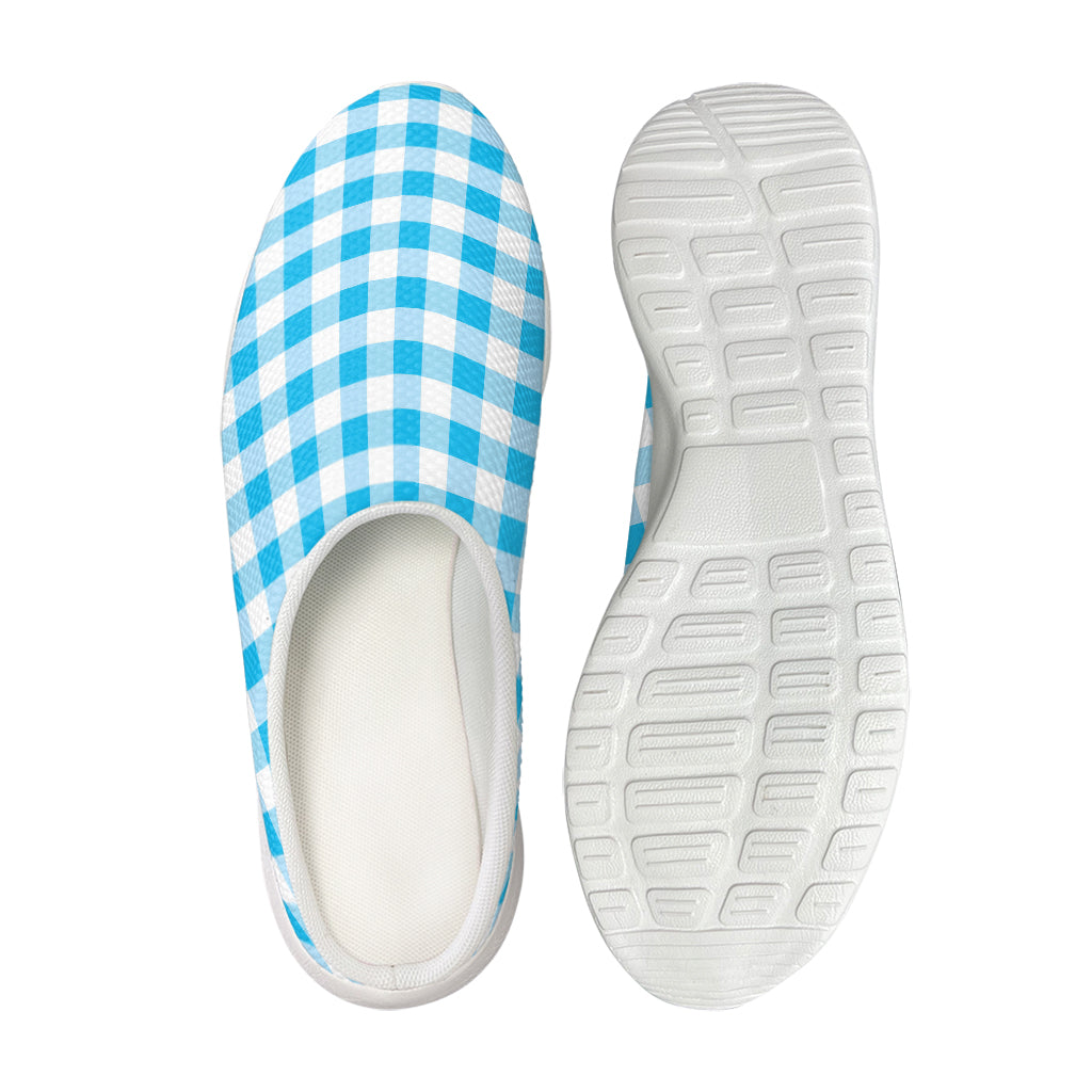 Cyan Blue And White Gingham Print Mesh Casual Shoes