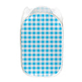 Cyan Blue And White Gingham Print Mesh Laundry Hamper