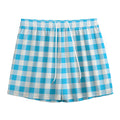 Cyan Blue And White Gingham Print Mesh Shorts