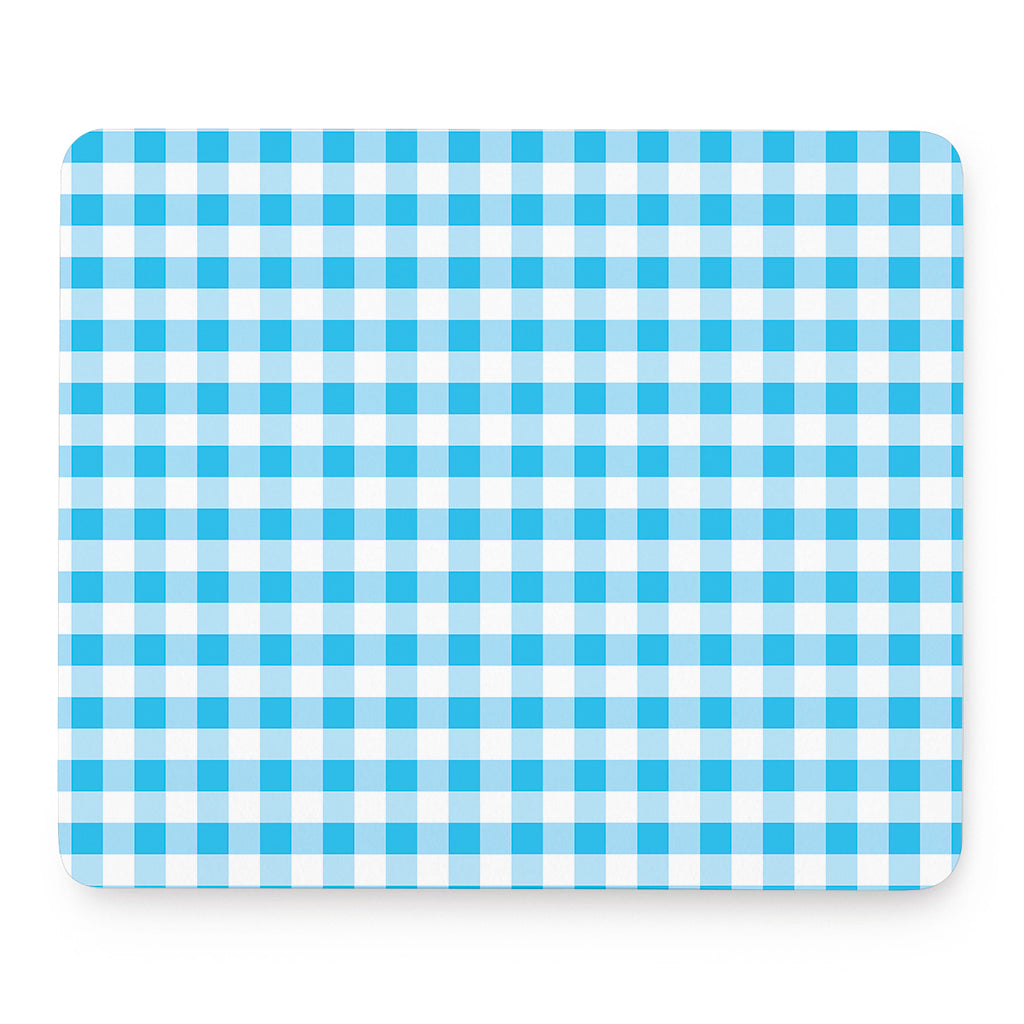 Cyan Blue And White Gingham Print Mouse Pad