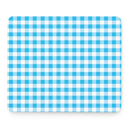 Cyan Blue And White Gingham Print Mouse Pad