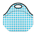 Cyan Blue And White Gingham Print Neoprene Lunch Bag
