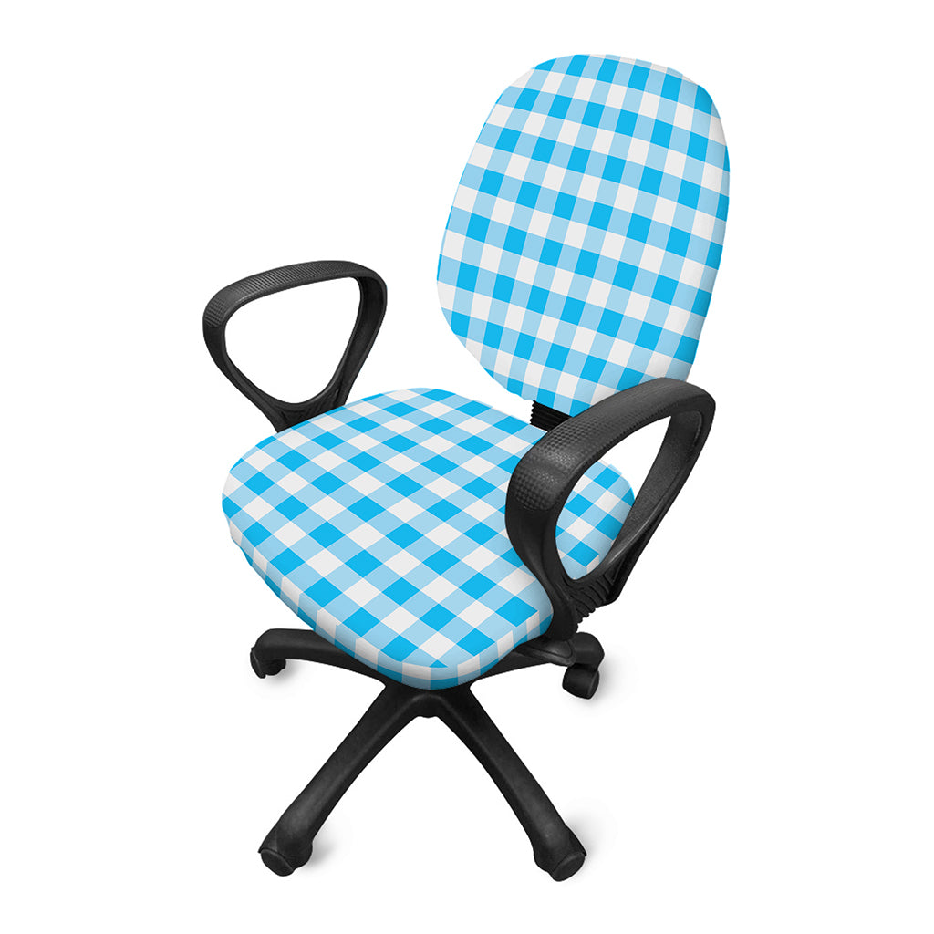 Cyan Blue And White Gingham Print Office Chair Cover