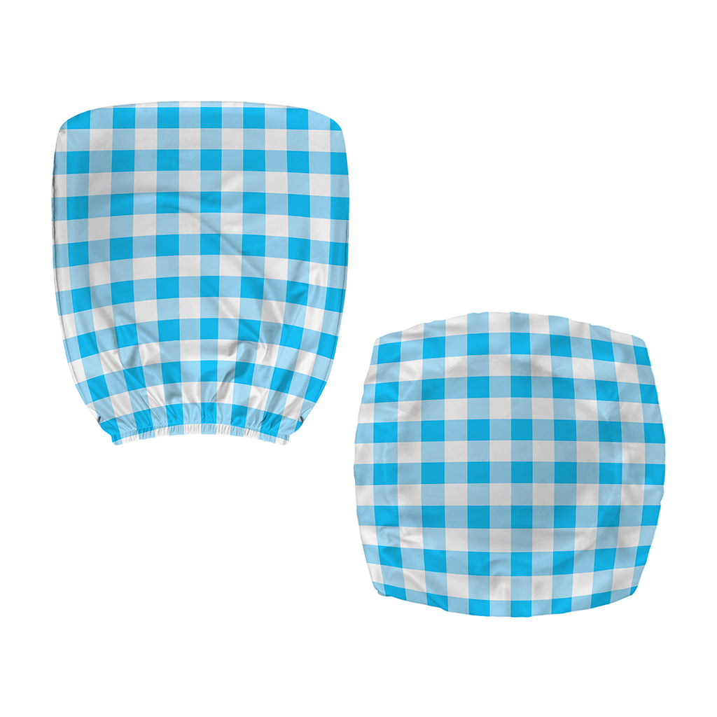 Cyan Blue And White Gingham Print Office Chair Cover
