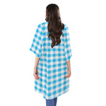 Cyan Blue And White Gingham Print Open Front Beach Cover Up