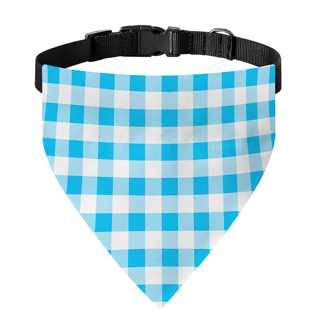 Cyan Blue And White Gingham Print Over The Collar Dog Bandana