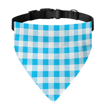 Cyan Blue And White Gingham Print Over The Collar Dog Bandana