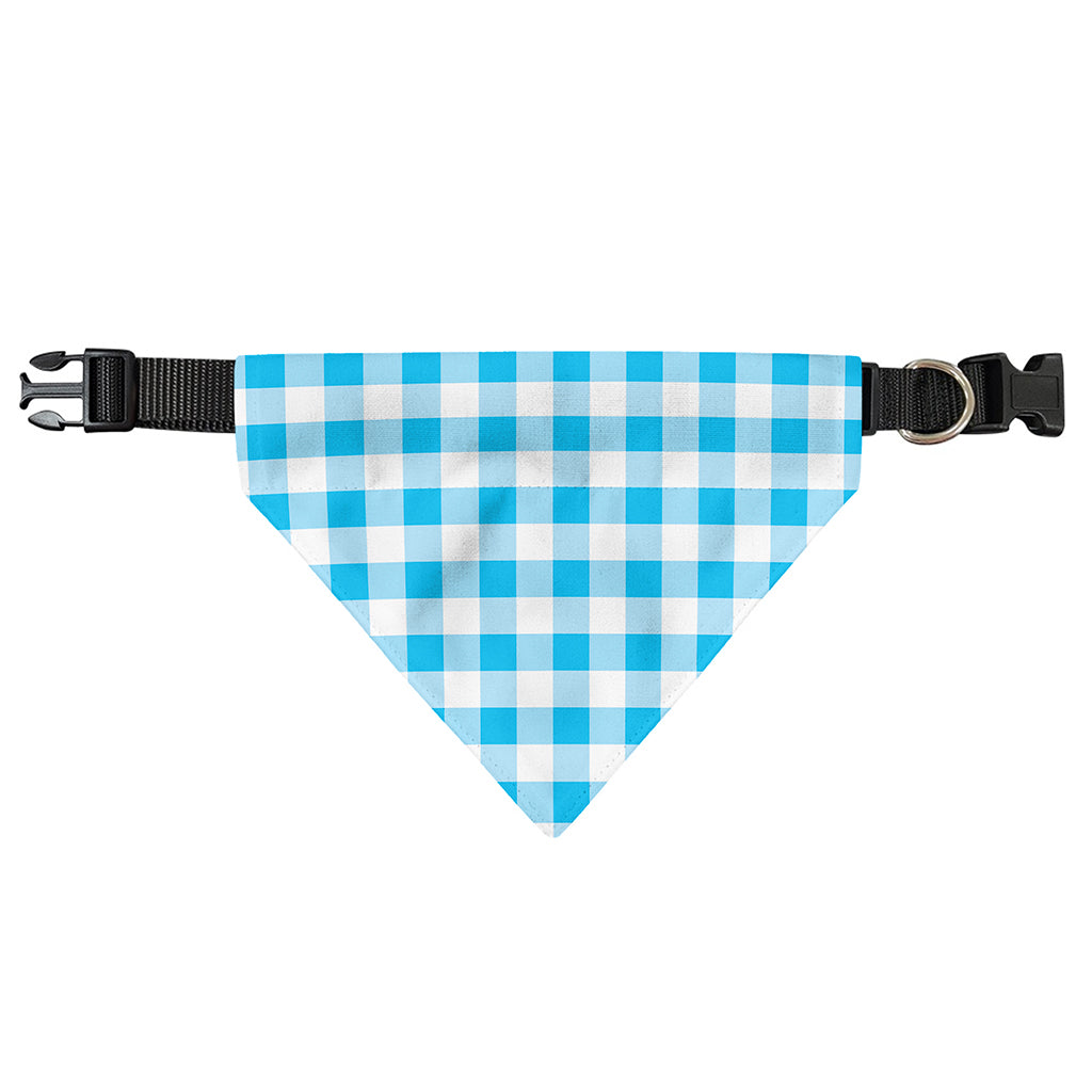 Cyan Blue And White Gingham Print Over The Collar Dog Bandana
