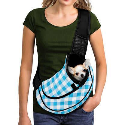 Cyan Blue And White Gingham Print Pet Sling Carrier