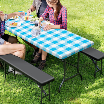Cyan Blue And White Gingham Print Picnic Table Cover